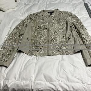 INC International Concepts Jacket Lace Full Zip Faux Suede Zip, Beige Sz L